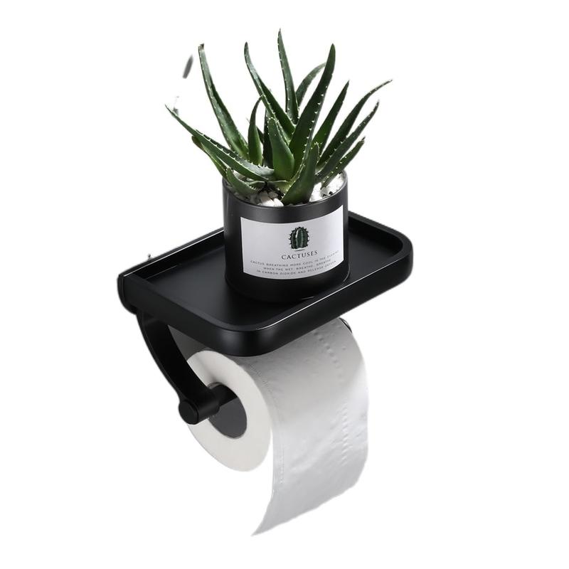 Black Toilet Paper Wall Holder Toilet Paper Holder with Phone Holder Bathroom Accessories | Document Holder (Black)