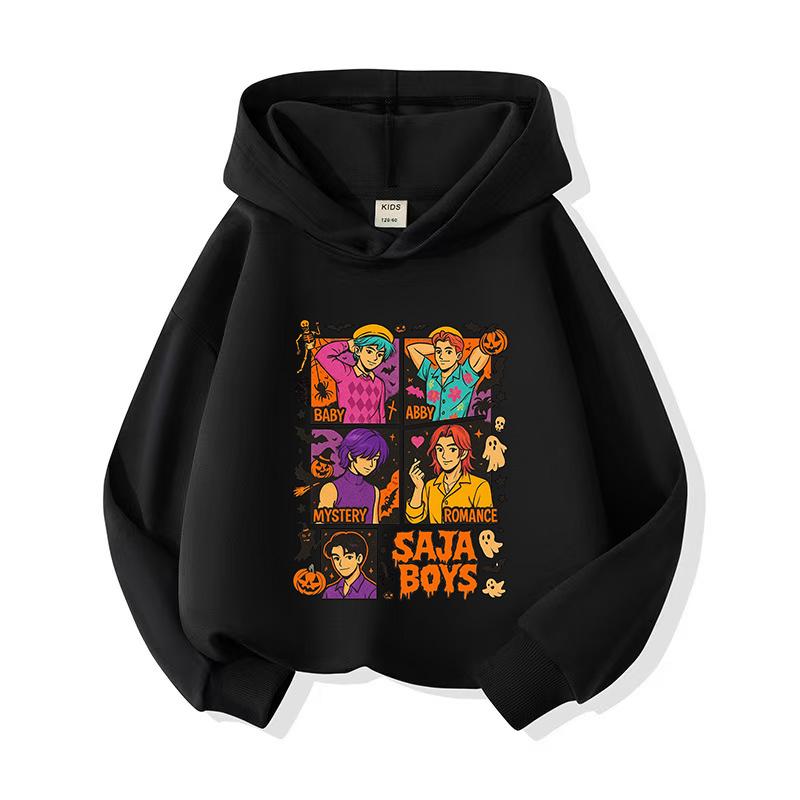 Kpop Witch Hunt Girls' Hoodies, Children's Spring and Autumn Hoodies, Fashionable and Versatile Cartoon Style Printed Thin Sweatshirts