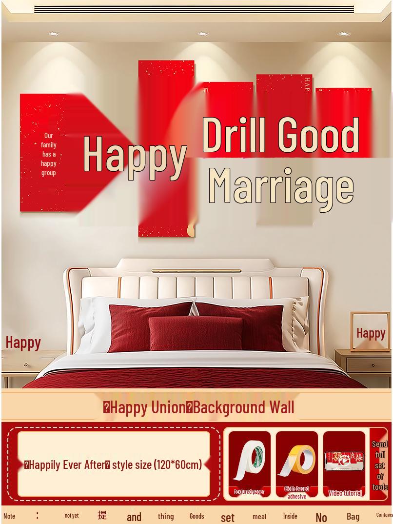 Wedding Double Happiness Wall Decoration for Bedroom and Living Room