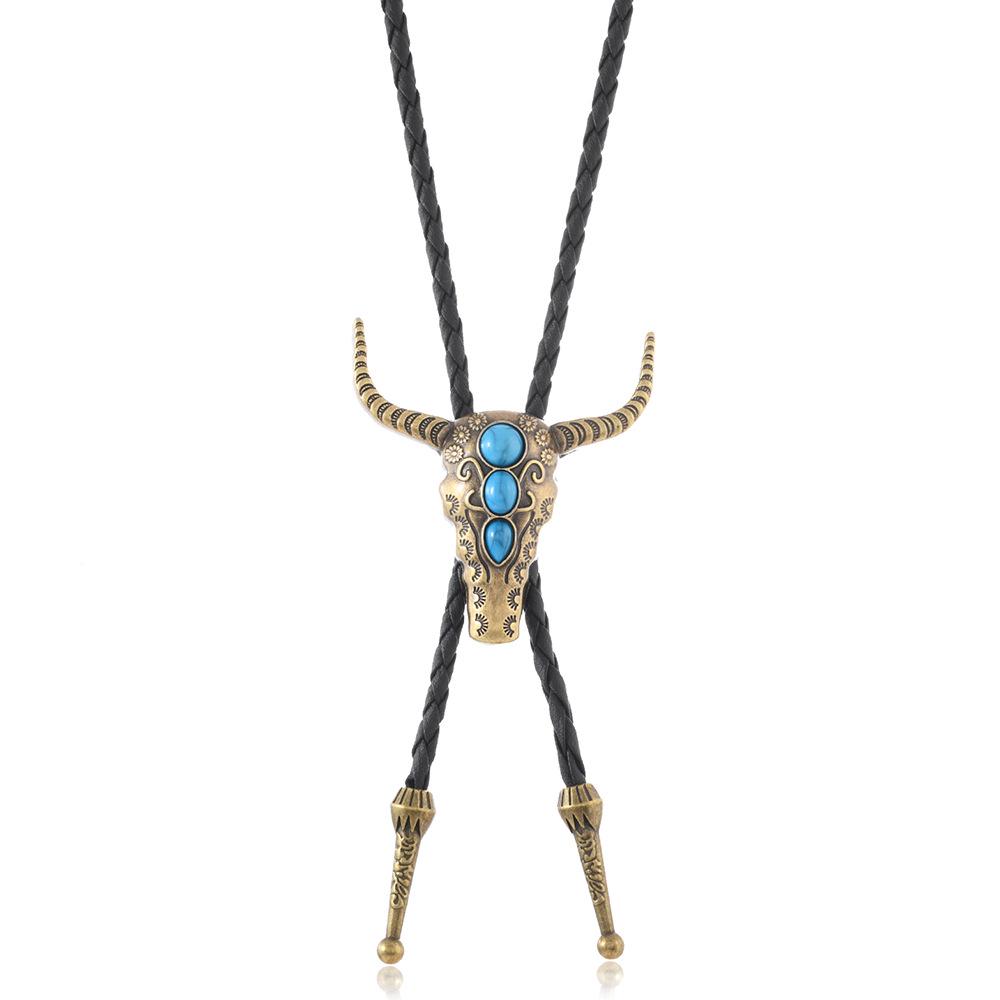 Turquoise Bull Head Vintage Pendant Necklace - Versatile & Casual Sweater Chain