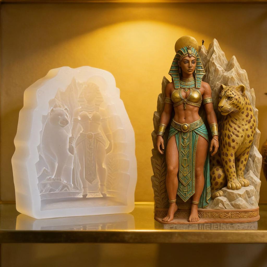 3D Egyptian Queen With Leopard Silicone Mold - Candle, Soap, Resin Craft Mould For Home Decor & Art Projects