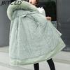 BITCED Winter Women's Mid-Length Cotton Coat with Large Fur Collar and Fleece Lining