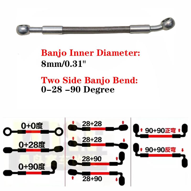 Silver 0°~28°~90° 30-500cm M8 Motorcycle Hydraulic Reinforced Brake Clutch Oil Hose Cable Line Pipe For ATV Dirt Pit Racing Bike