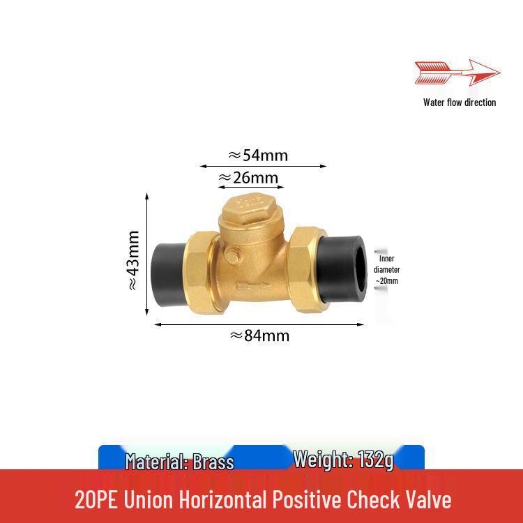 Copper Horizontal Bathroom Double Backflow One-Way Check Valve, Household Water Pipe Fittings, Non-Return Valve, 4/6 inch (DN20/25).