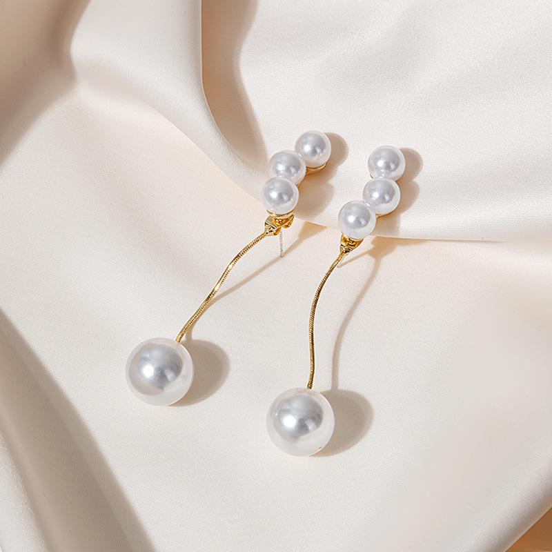 Long Tassel Fashionable Hong Kong Style Metal Pearl Earrings Trendy Fashion Girl Super Fairy Earrings