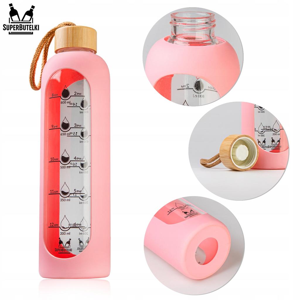 1000 Ml Glass Water Bottle With Silicone Case (Pink)
