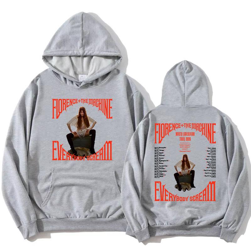 Everybody Scream  Tour 2026 Hoodies Florence + The Machine Rock Band Sweatshirt Long Sleeve Fleece Women Pullovers Print Clothes