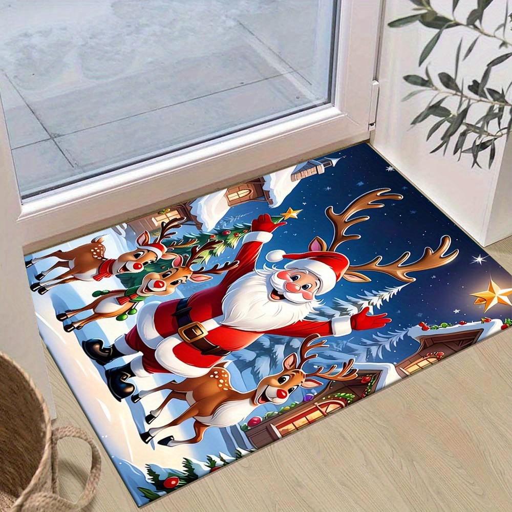 

1pc Christmas Themed Rug, Santa Claus with Elk Antlers Print, Bedside Carpet, Non slip Laundry Room Mat, Machine Washable Water Absorbing En 60cm by 90cm