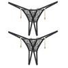 2Pcs Women Erotic Low Waist Lace Faux Pearl Pendants Decor Open G-string Thong
