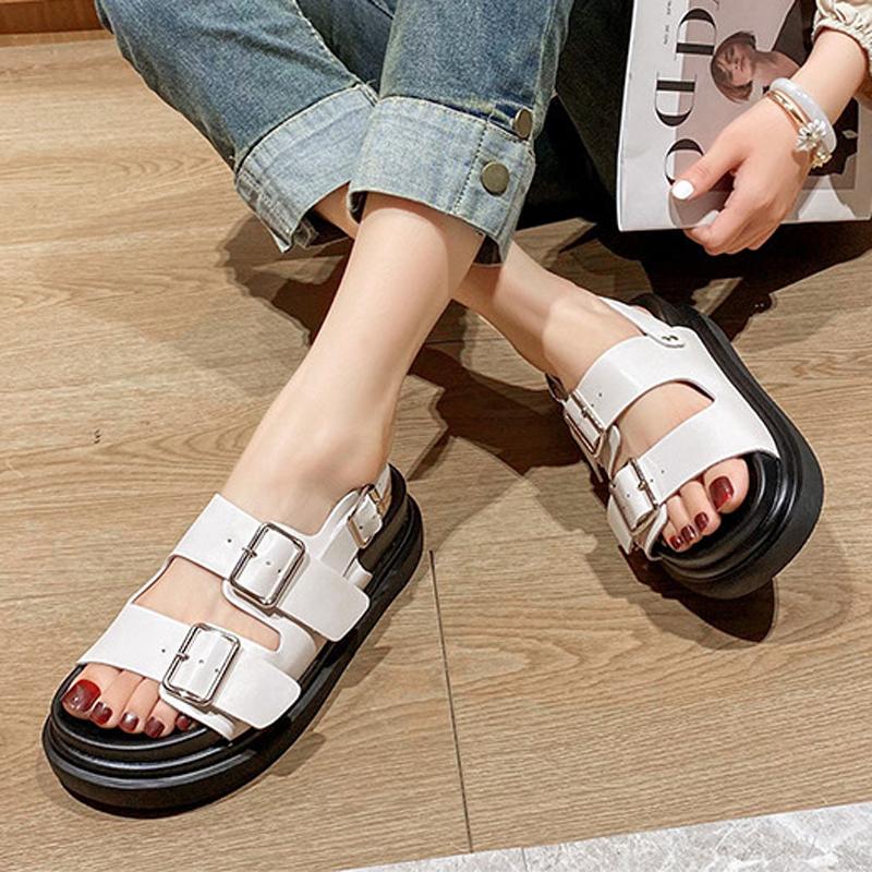 Fashion Classic Belt Buckle Sandals Woman Platform Ankle Strap Shoes Ladies Muffin Antiskid Flipflops Girl Pink Gldiator Sandalias Mujer