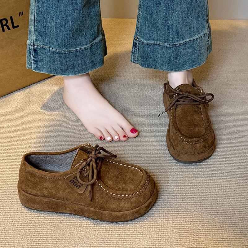 One-pedal kangaroo shoes women's 2025 new early autumn explosion lazy casual fashion versatile single shoes