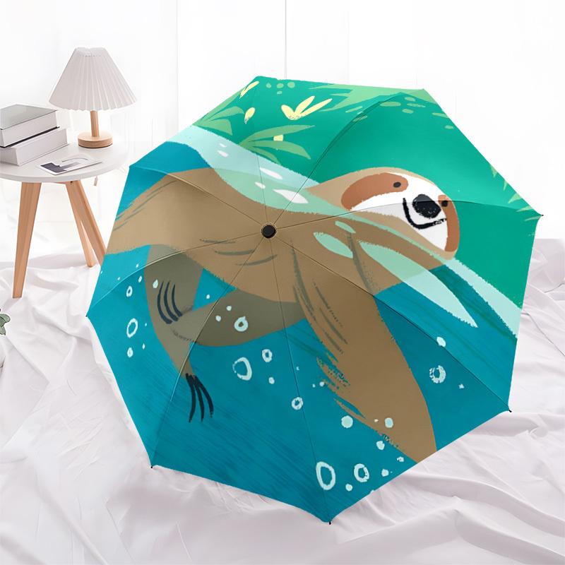 1pc Sloth Swimming Automatic Folding Umbrella - Compact 8-Rib Design, Durable Plastic & Iron, Lightweight for Outdoor Daily Use007