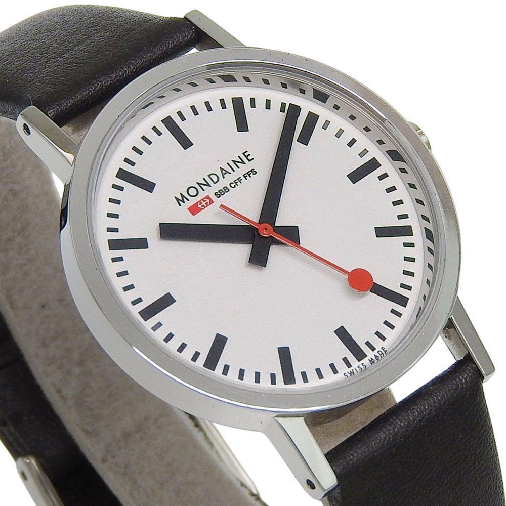 Used [MONDAINE] Mondaine A463.30007.11SBB Stainless Steel x Leather Silver Quartz Analog Display Ladies White Dial Watch