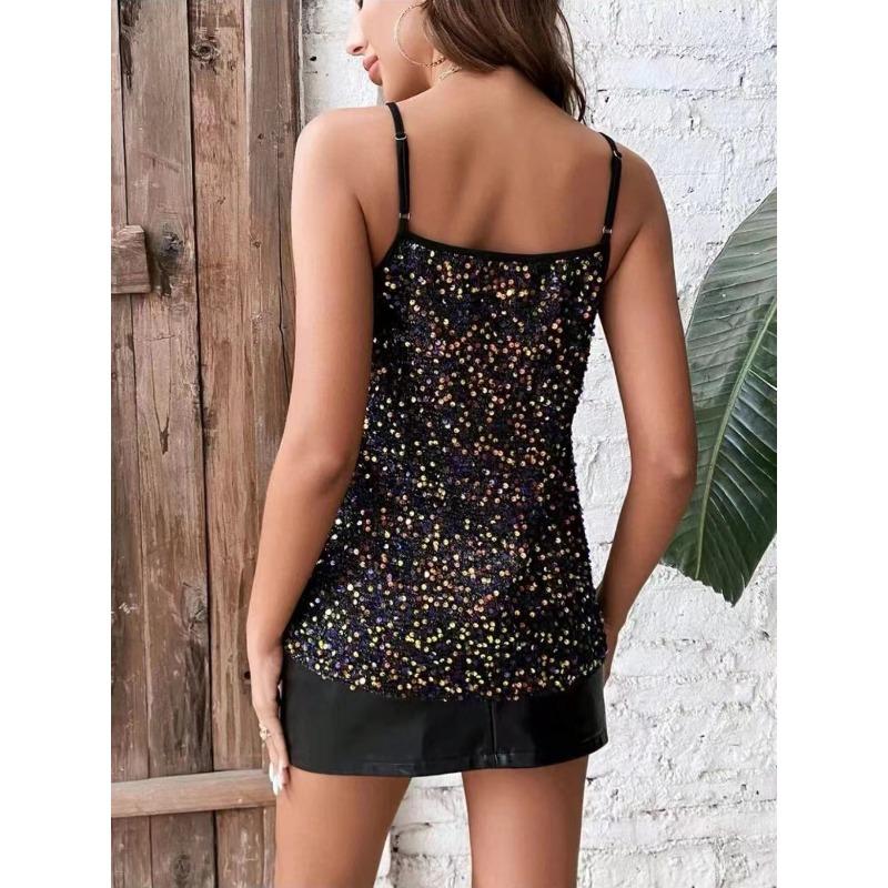 Neue sexy V-Ausschnitt Camisole Inside Out Pailletten Unterhemden für Damen