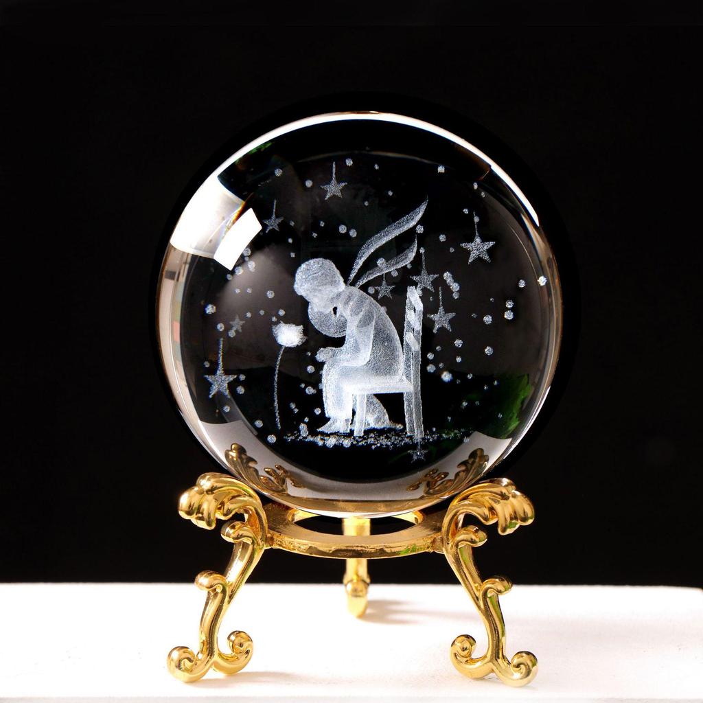 3D Laser-Engraved Crystal Ball: Galaxy Rose & Little Prince Gift