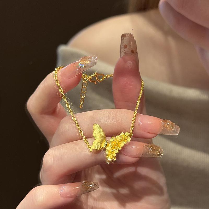 Dreamy and exquisite fashion Female bracelet pendant retro brushed butterfly flower asymmetrical bangles wedding