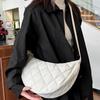 Quilted Plaid Crossbody Bag Solid Color Nylon Shoulder Bag Casual Half Moon Bag  Female