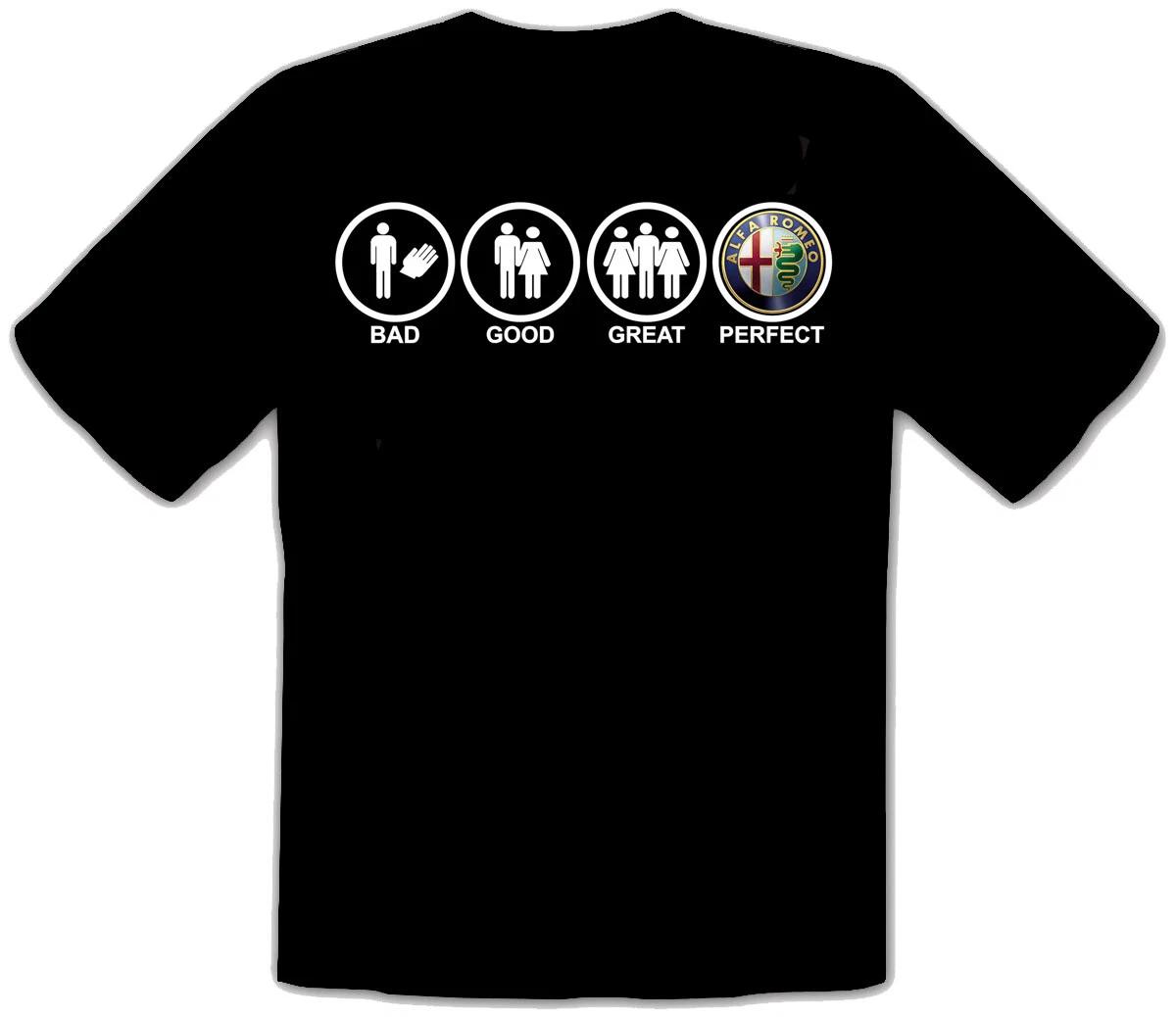 ALFA ROMEO CAR-BAD-GOOD-GREAT-PERFECT CAR BLACK T-Shirt -156- S