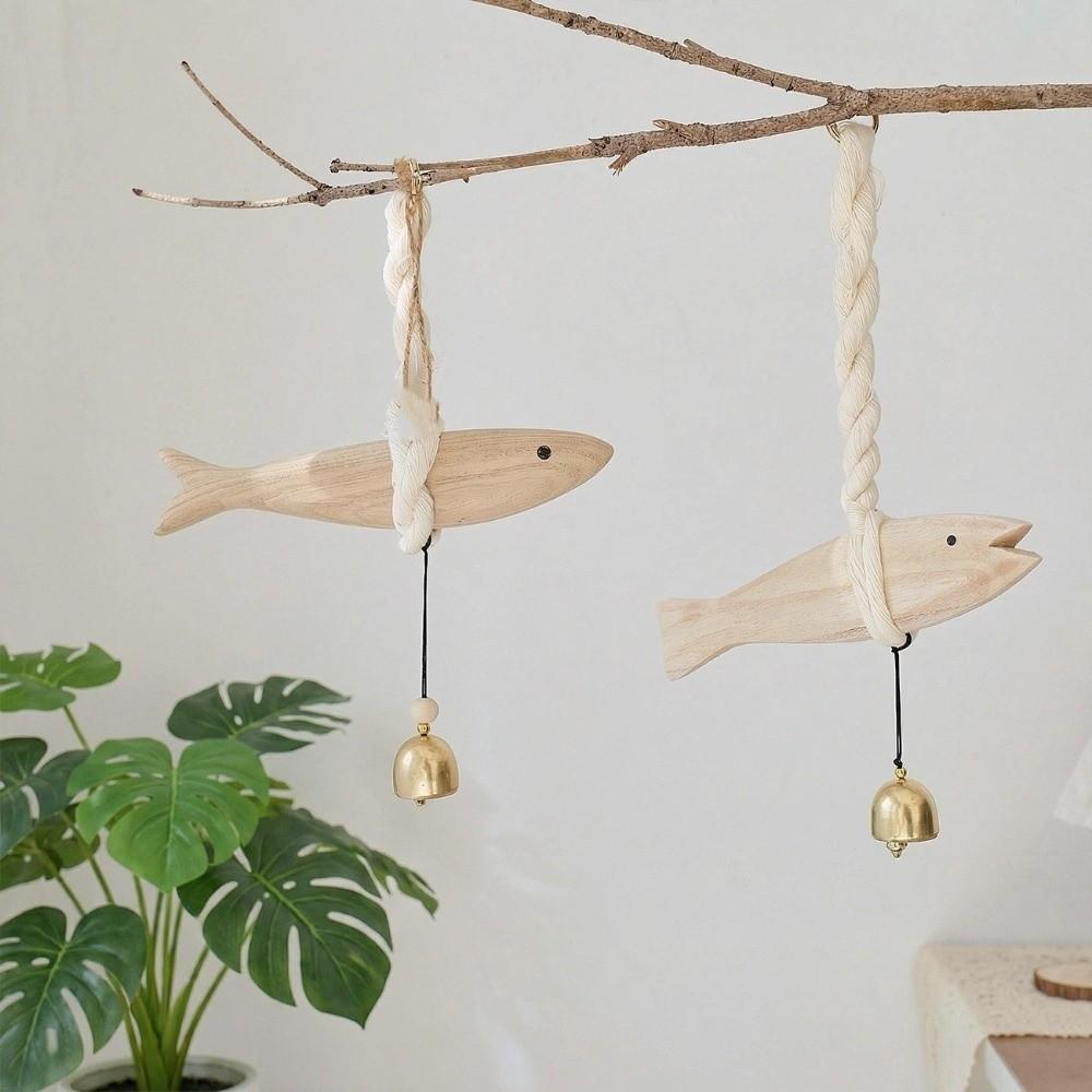 Creative Handmade Wood Fish Door Bell Lightweight Rustic Fish Wall Decoration Lucky Hand Carved Car Fish Hanger Bedroom