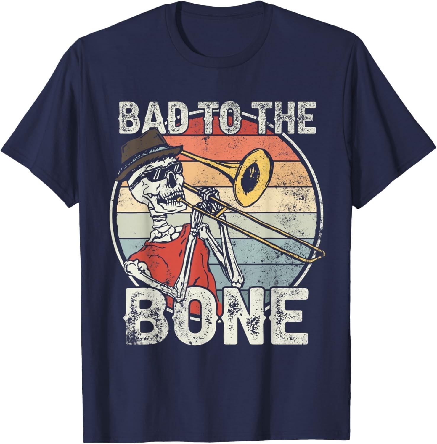 Trombone Bad to the Bone Retro Skeleton Marching Band Player T-Shirt UNISEX S разноцветный