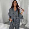 Autumn European Style Satin Print Pajamas Set Women's Loose Homewear Cardigan Robe Long Pants Cool Feel Nightwear For Casual Outing
