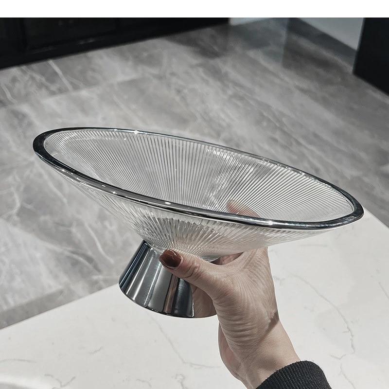 Light Luxury Glass Fruit Plate Living Room Nut Dessert Candy Snack Home Kitchen Tableware High Foot