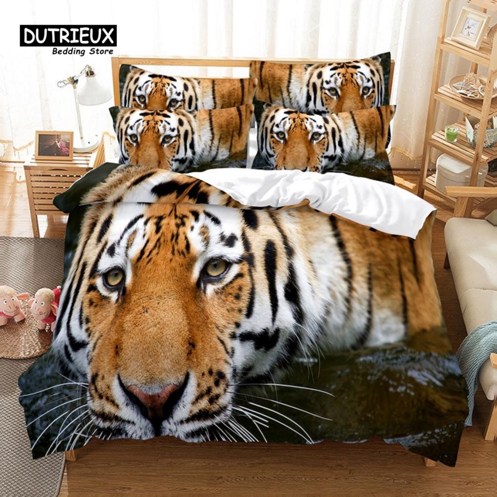 Tiger Digital Printing Bedding Set, Duvet Cover, 3D Bedding, Linen, Queen Size, Fashion Design