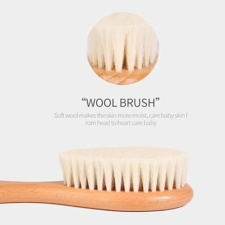 Low MOQ Laser Logo Ionic Paddle Baby Hair Brush Newborn Toddler Natural Wooden Goat Bristle Waterproof Cushion Hair Extension
