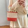 Casual Weave Straw Bag Colorful Patchwork Striped Handbag Fashion Beach Bag  Travel