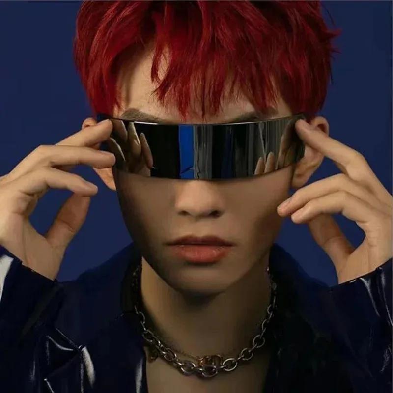 Y2K Rimless Sunglasses One Piece Lens Wrap Around Cyber Punk Futuristic Men Women Hip Hop Party Sun Glasses  lentes