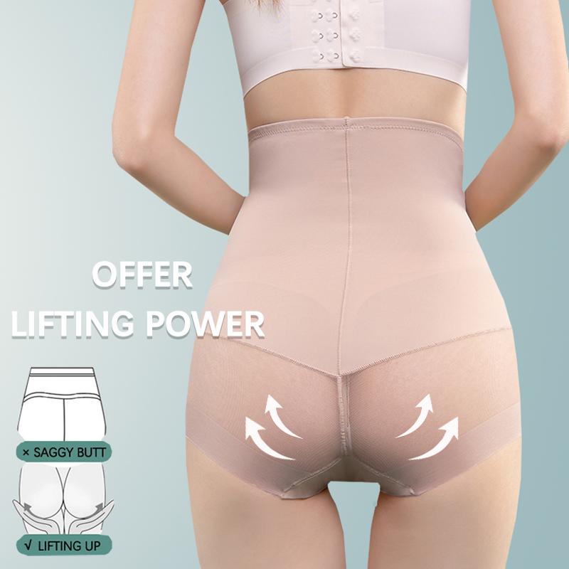 Flarixa Thin Ice Silk Panties Mesh Material Breathable High Waist Pants Bodyshaper Shaperwear Hip Llifter Women's Underwear Girl's Undies