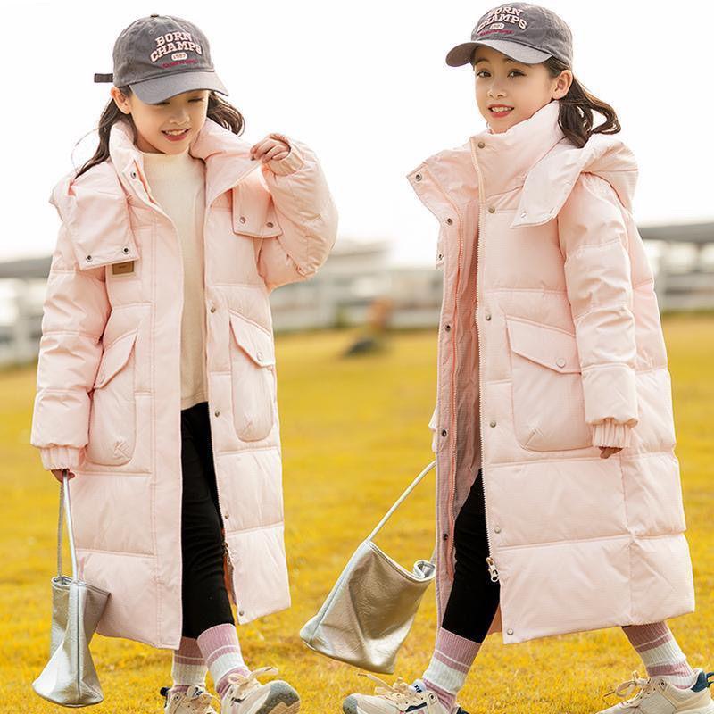 Children's Casual Long Down Cotton-padded Jacket, Girls' Knee-length Thick Cotton-padded Jacket, Winter Coat