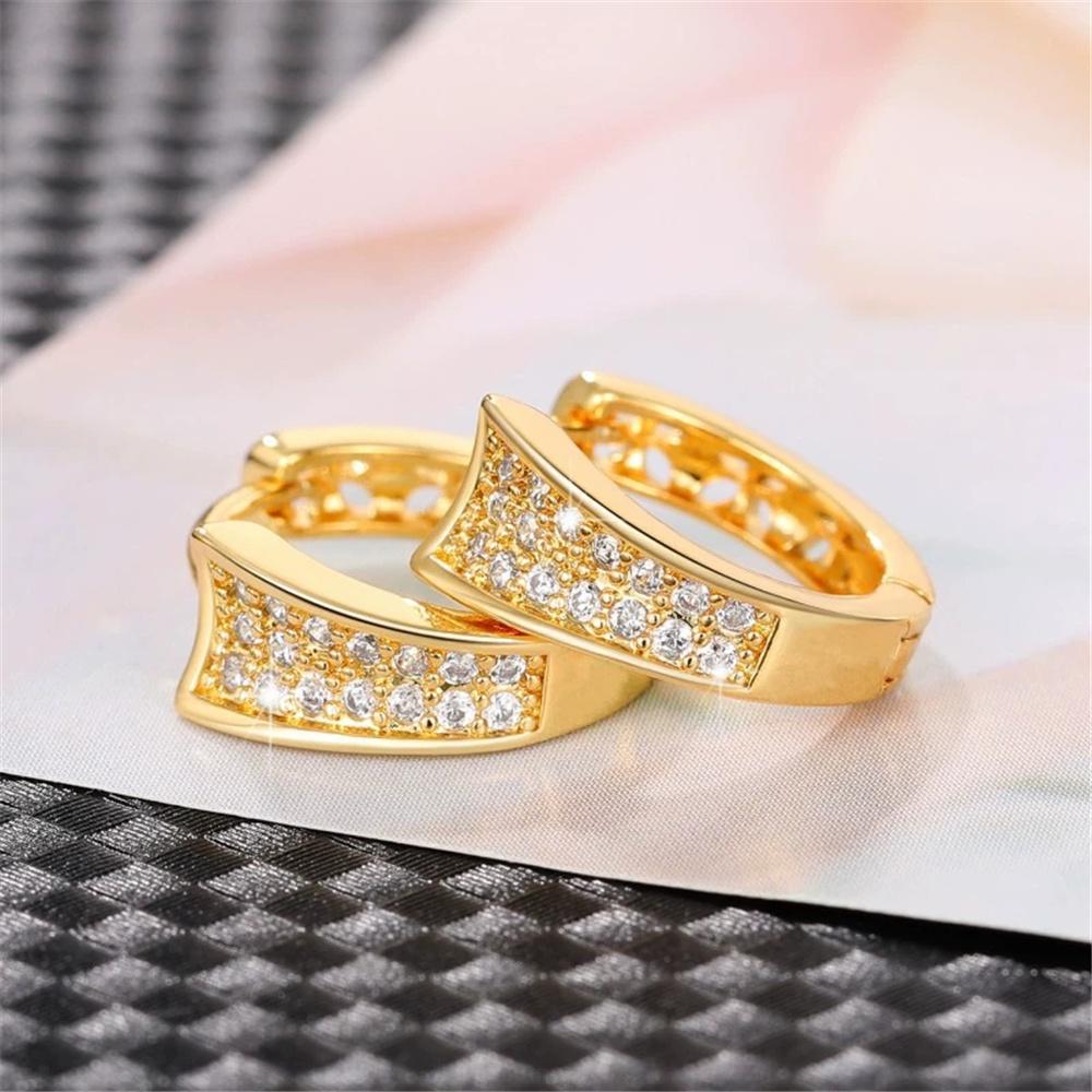Cute Female White Zircon Stone Round Hoop Earrings Vintage Fashion Gold Color Wedding  For Women