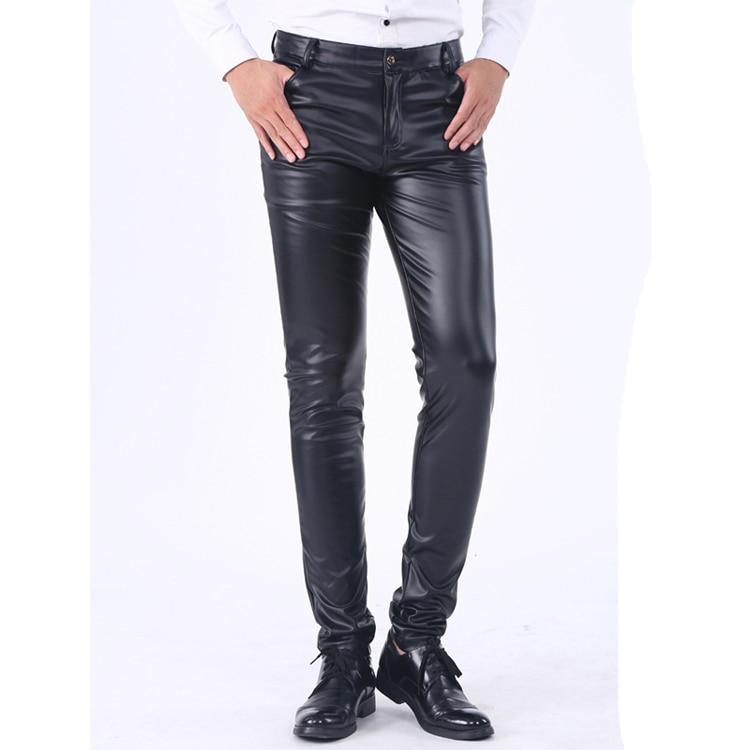 Pantaloni in pelle da uomo Slim Fit Elastic Style Fashion PU Pantaloni in pelle  Pantaloni moto Streetwear Caldo pile acquista in modo economico —  spedizione gratuita, recensioni reali con foto — Joom
