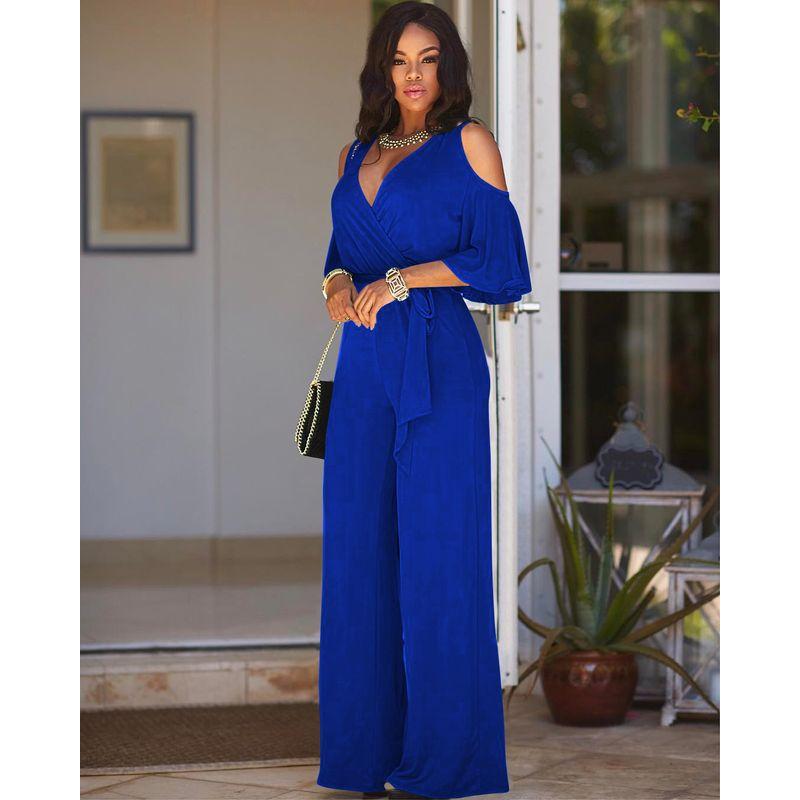 Casual V-neck Jumpsuit Women Elegant Casual V-neck Loose Waist Wide Leg Jumpsuit Women