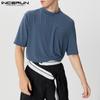 INCERUN Oversized Men High Neck Short Sleeve Casual Loose T Shirts Undershirts