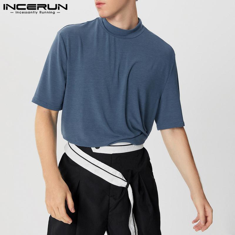 INCERUN Oversized Men High Neck Short Sleeve Casual Loose T Shirts Undershirts