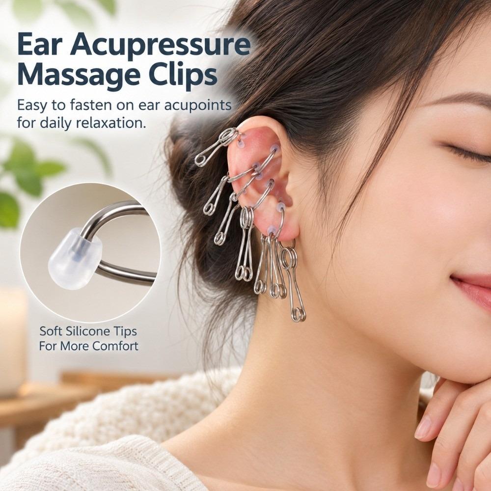 10Pcs Metal Ear Reflexology Massage Clips Silicone Tip Ear Therapy Spring Clips Facial Relaxation