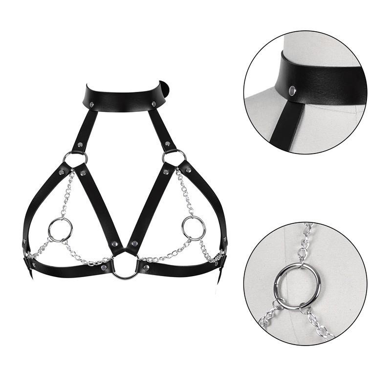Women Bondage Body Harness Lingerie Goth Crop Tops Leather Bra Cage  Collar Body Harness Belt Chain Slave Breasts Sex Toys