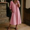 Moda Donna Estate Primavera Colore Solido Stampa Maniche 1/2 Scollo a V Linea Vita Lassa Abiti Casual