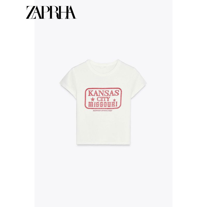 Zaprha2025 Sexy Silm Short Top Modal and Cotton Blended Print round Neck Short Sleeve T-shirt 5654203