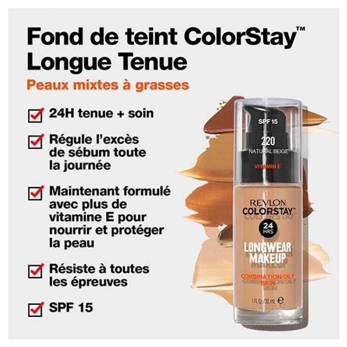 Fond De Teint - REVLON - Colorstay - N°330 Natural Tan - 30ml - Peaux Mixtes À Grasses