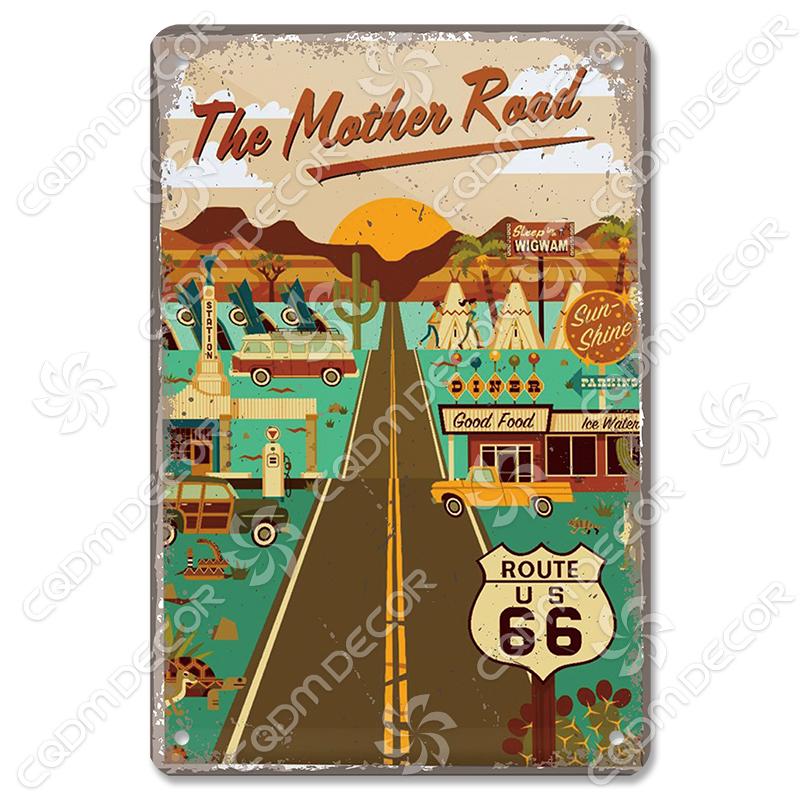 Alte Route 66 Blechschilder Get Your Kicks on US 66 Metallposter Vintage Wandkunst Dekoration für Garage Club Wohnzimmer Zuhause
