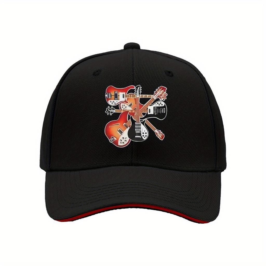 Electric Guitar Collage Print Baseball Cap Adjustable Polyester Casual Snapback Hat for Adults