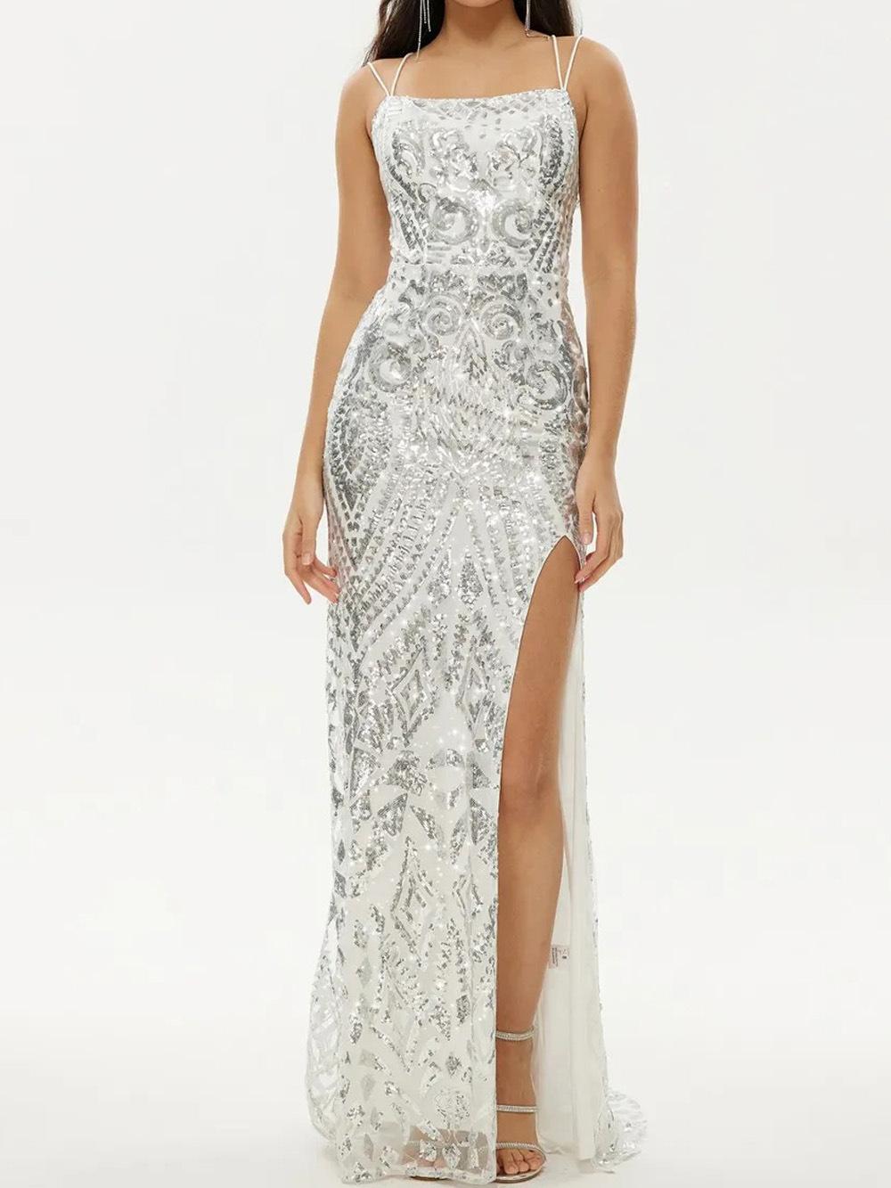 

Новая женская одежда лето, сексуальное подтяжка тонкий бедра обертывание банкет вечеринка подружка невесты платье скользящее XL серебряный