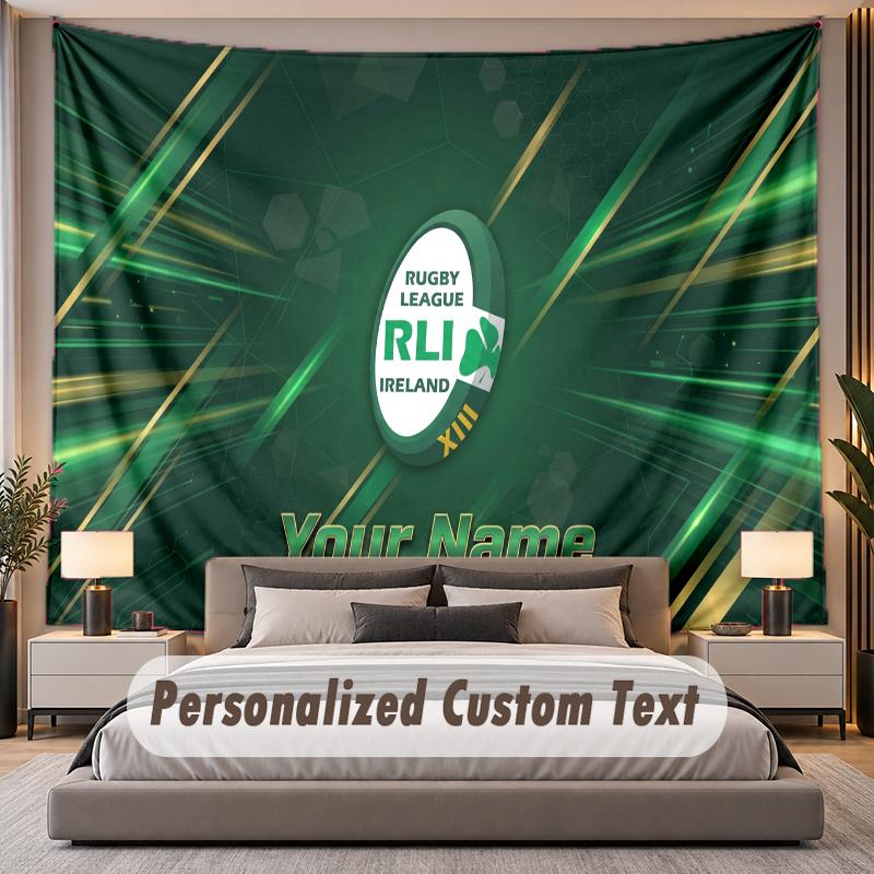 Custom Name Text Tapestry Ireland Rugby Personalized Polyester Wall Tapestry For Bedroom And Room