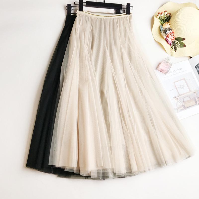 Korean Summer 2023 Elastic Waist A-Line Tulle Skirt for Women
