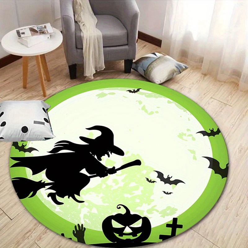 

1pc Soft, Absorbent & Non-Slip Halloween and Flying Witch Round Rug, Perfect for Entryway, Living Room, Bedroom Decor, Machine Washable Flan 80cm by 80cm