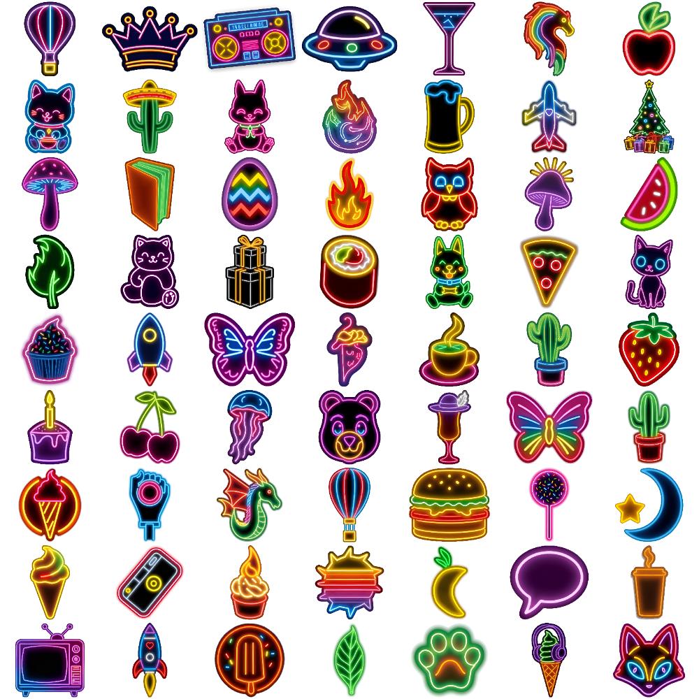 63 Stück Neon Home Party Temporäre Tattoos Cartoon Wasserdichte Körperkunst Arm Tattoo Aufkleber Einweg Fake Tattoos für Frauen Männer