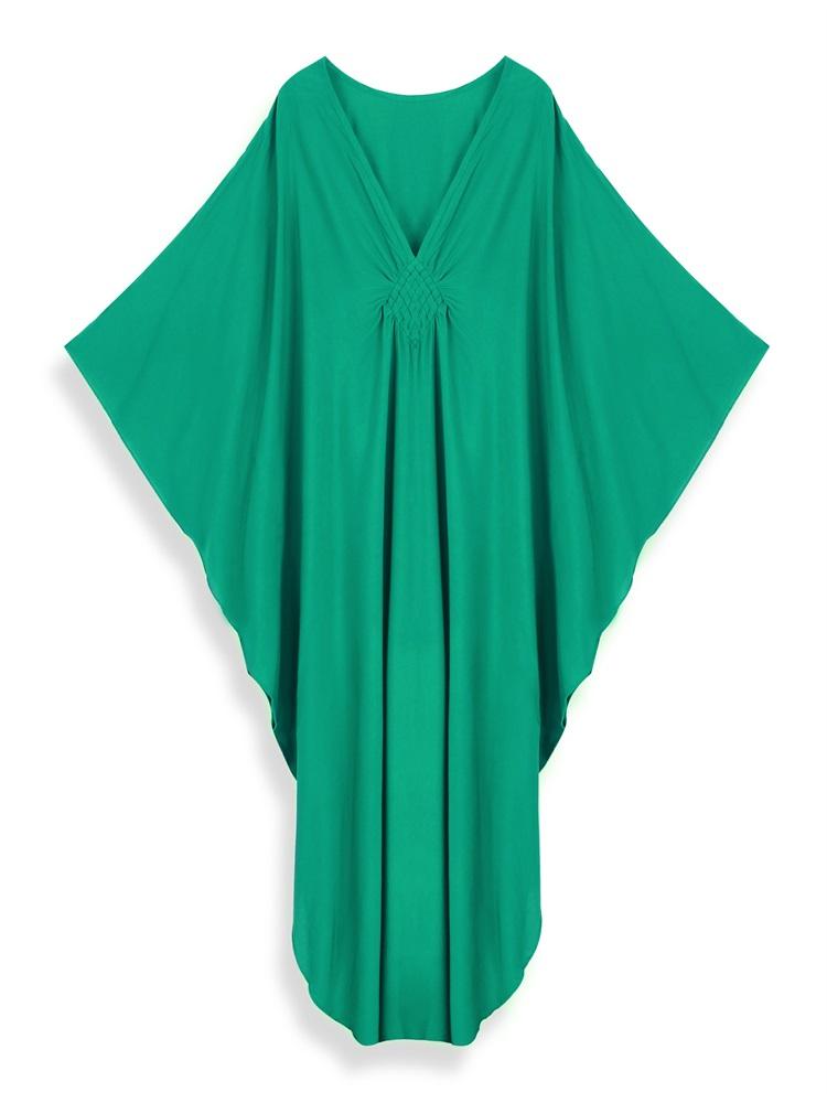 EDOLYNSA Μεγάλο μέγεθος Kaftan Πράσινο μασίφ Μποέμ με στάμπα, Καλοκαιρινό φόρεμα Long Beach Γυναικεία ενδύματα για το σπίτι Στολή μαγιό που καλύπτει φαρδιά καφτάν